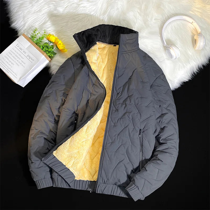 Mens Winter Coats Thicken Warm Jackets Autumn Thermal Lightweight Lined Fleece Jacket Male Coat Casual Turn Down Collar L-7XL