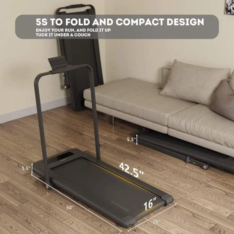 BiFanuo 2 in 1 Folding Treadmill, Under Desk Smart Walking Pad, Installation-Free,Compact FoldableTreadmill for Home/Office Gym