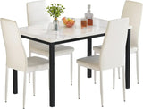 5 Pieces Dining Table Set, Kitchen Table Set with Faux Marble Top Table and 4 Faux Leather Upholstered Chairs for Kitchen,