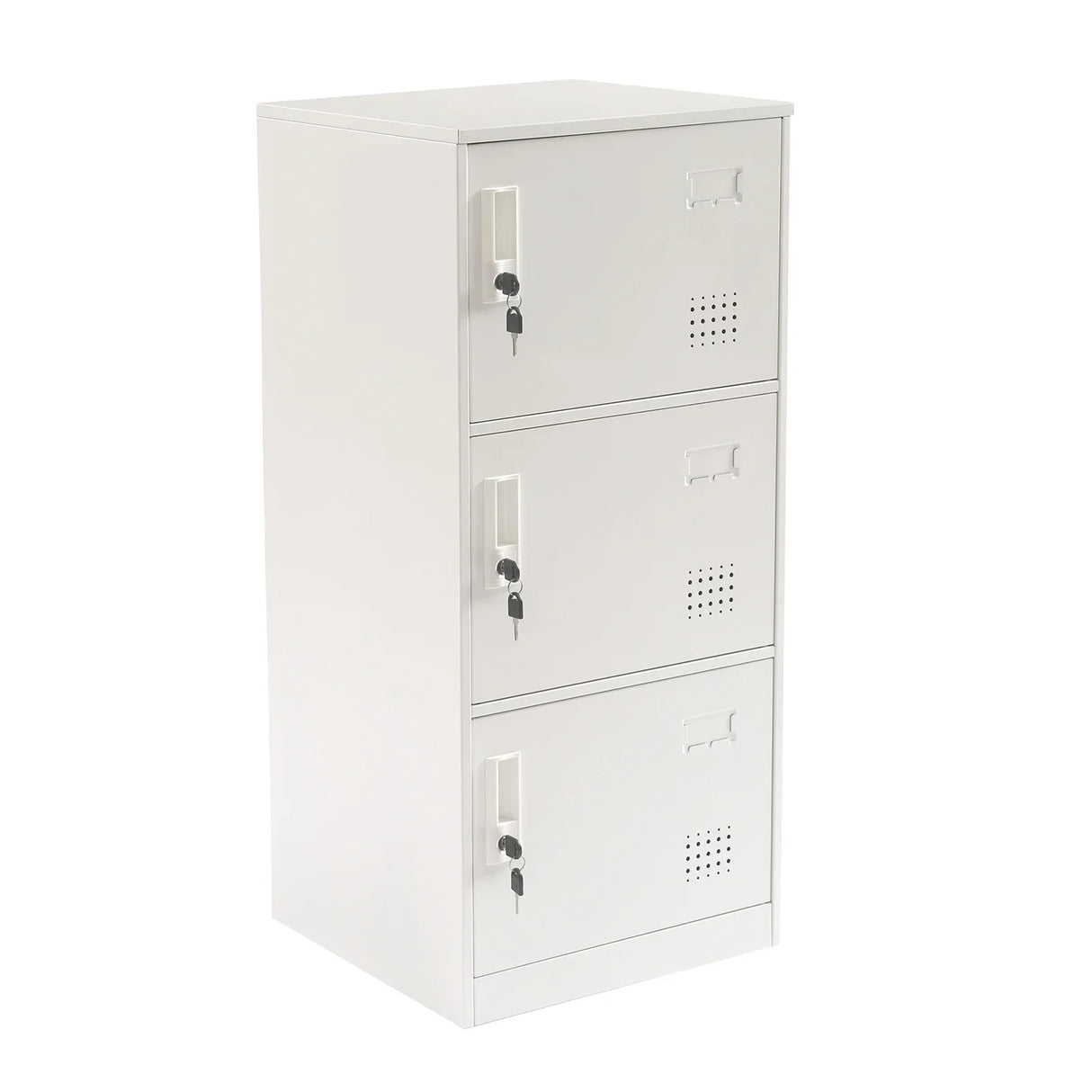 40*40*90cm White 3 Door Metal File Cabinet Office Filing Cabinet Stand Storage Organizer with Lock
