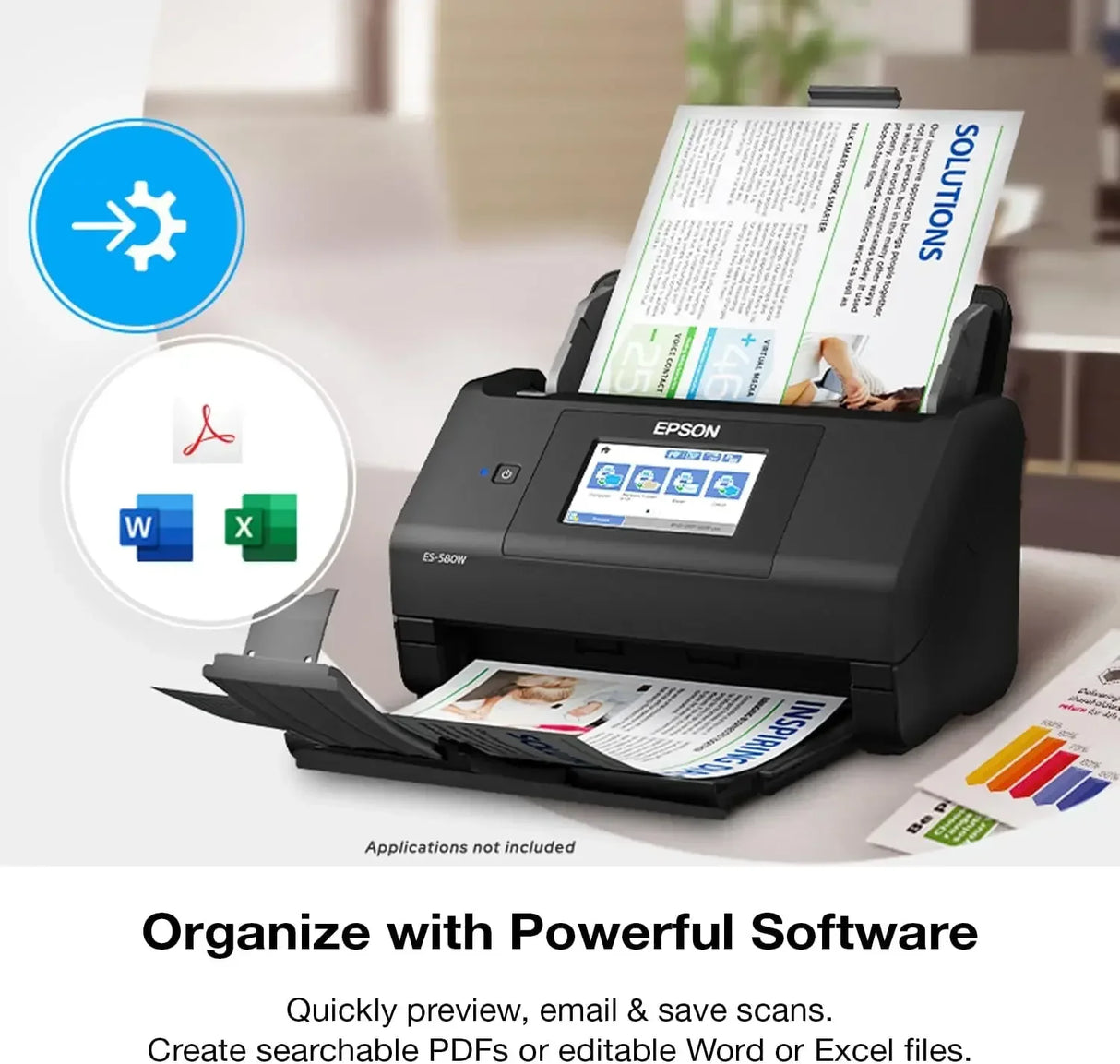 Workforce ES-580W Wireless Color Duplex Desktop Document Scanner for PC with 100-sheet Auto Document Feeder (ADF)