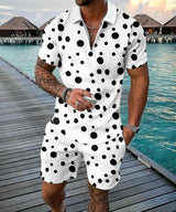 Boho Geometric Style 3D Print Men Polo shirts Set Zipper Lapel Polo Sets Zipper Collar+Shorts 2pcs Hawaii Holiday Man Clothes