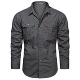 2023 Cargo Shirt Men Long Sleeve Casual Cotton Shirts High Quality Camisa Militar Overshirt Brand Clothing Black Blouses 5XL