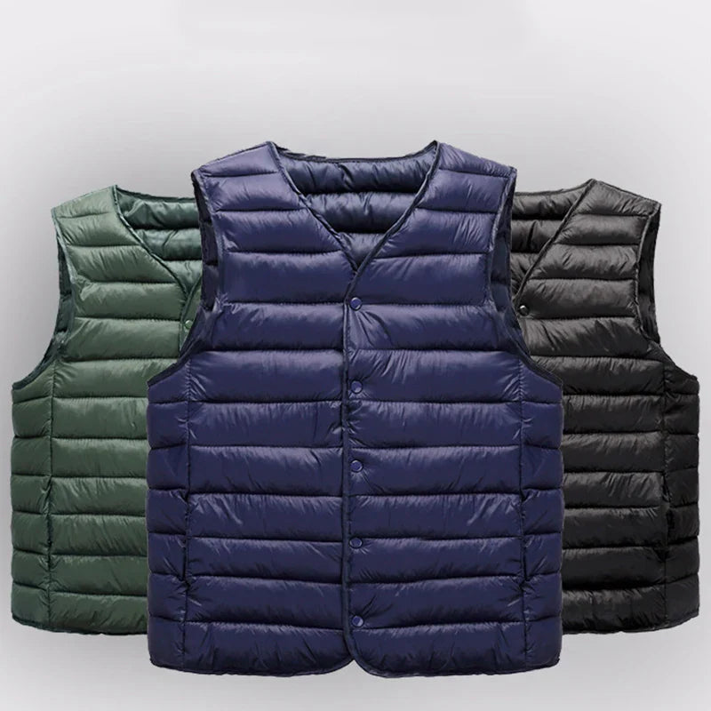 2023 Autumn Winter Men Warm Vest Jacket Male Ultra Lightweight V-neck Sleeveless Button Packable Warm Down Cotton Liner Vest