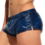 Swimwear Mens Low Rise Sides Slit Swim Shorts Solid Color Slim Fit Glossy Swimming Trunks Beach Pool Party Nightclub Costume