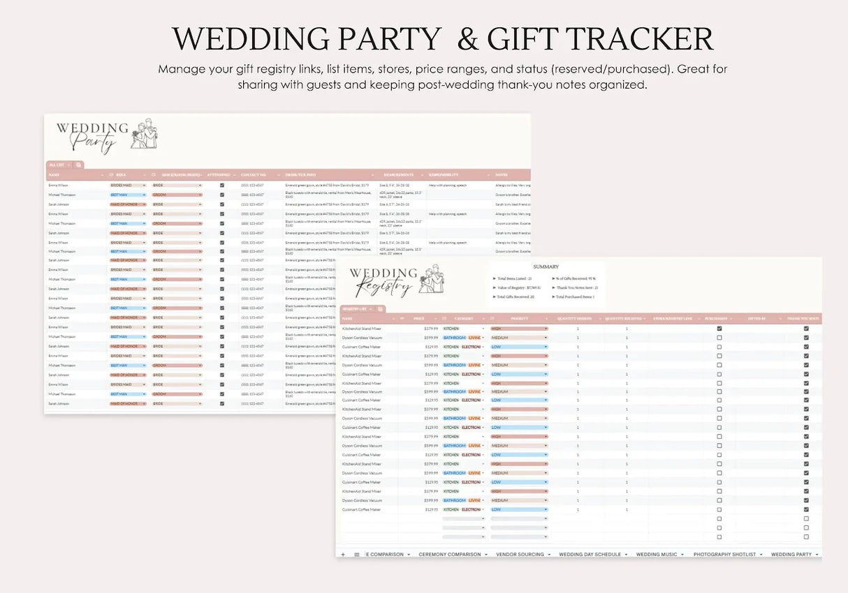 Wedding Planner Spreadsheet